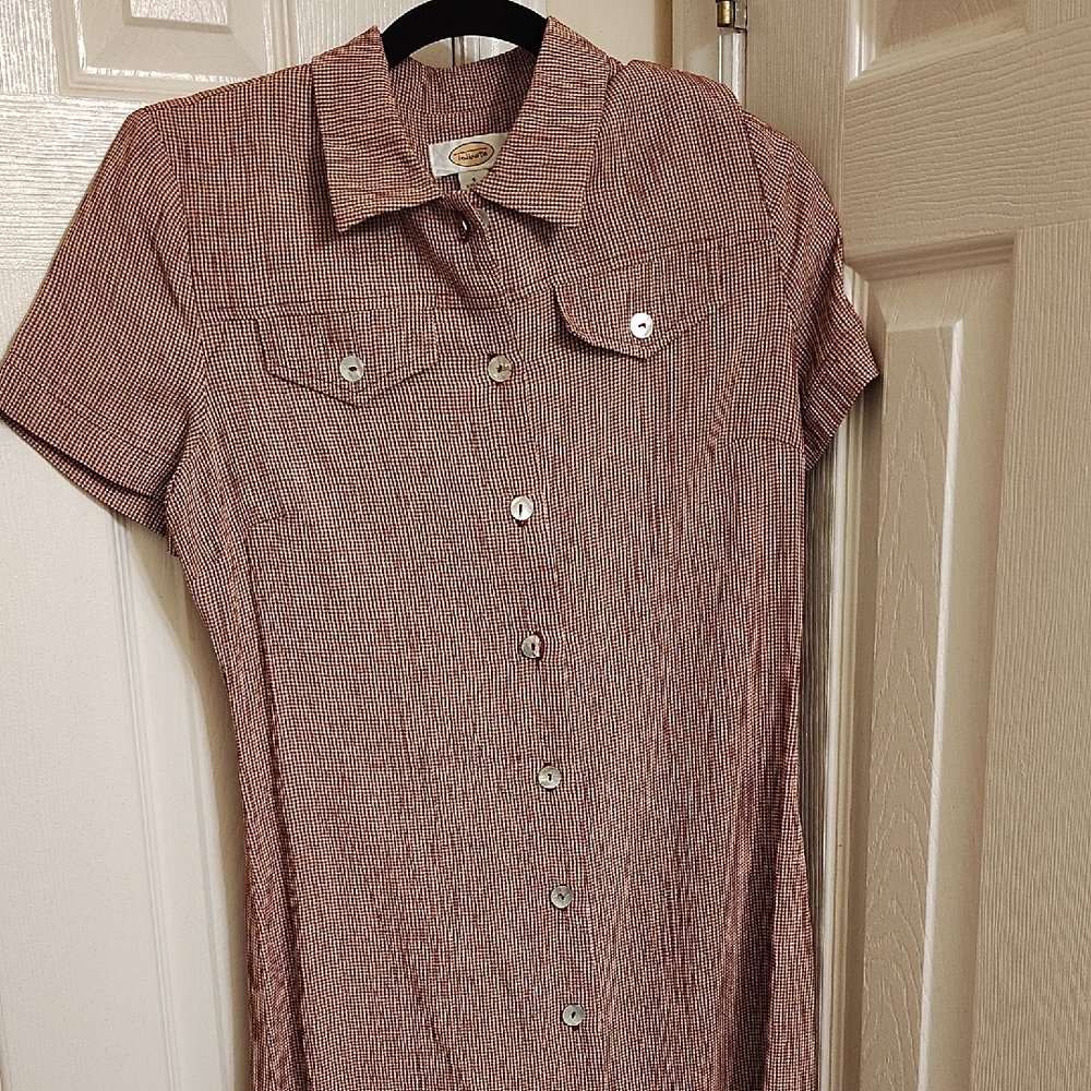 Talbots Tan and White Checkered Midi Dress - Picture 5 of 6